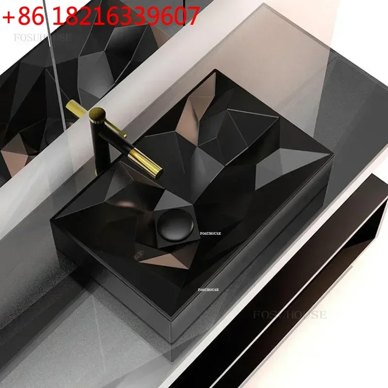 YAO YAO Nordic Black Bathroom Sinks Household Ceramic Art Bathroom Washbasins Simple Rectangular Above Counter Basin