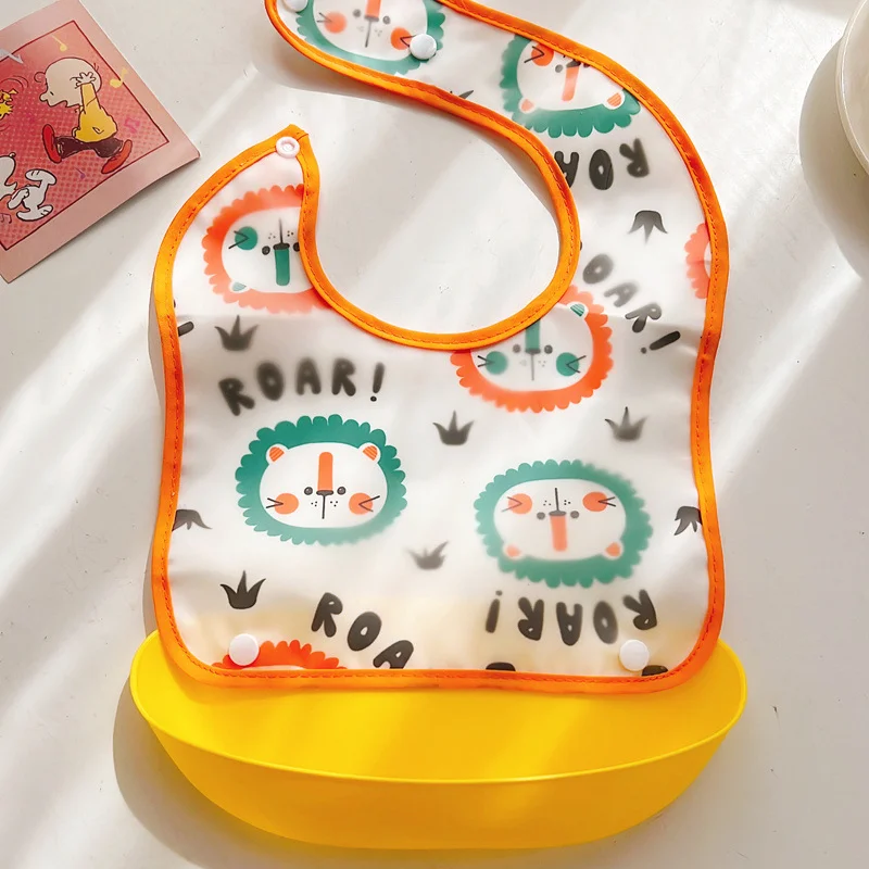 Baby Bibs EVA Plastic Waterproof Lunch Feeding Burp Cloths Cute Cartoon Detachable Rice Pocket Newborn Boys Girls Feeding Apron