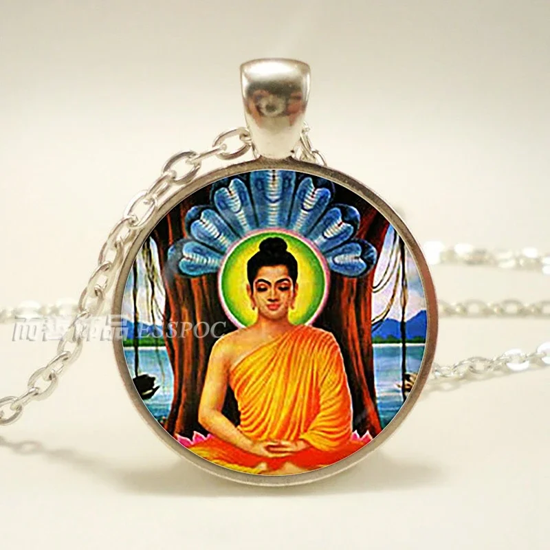 Buddha Buddhist Glass Pendant Necklace Buddha Jewelry Glass Dome Chain Necklace Good Luck Amulets Gift for Lover Gift