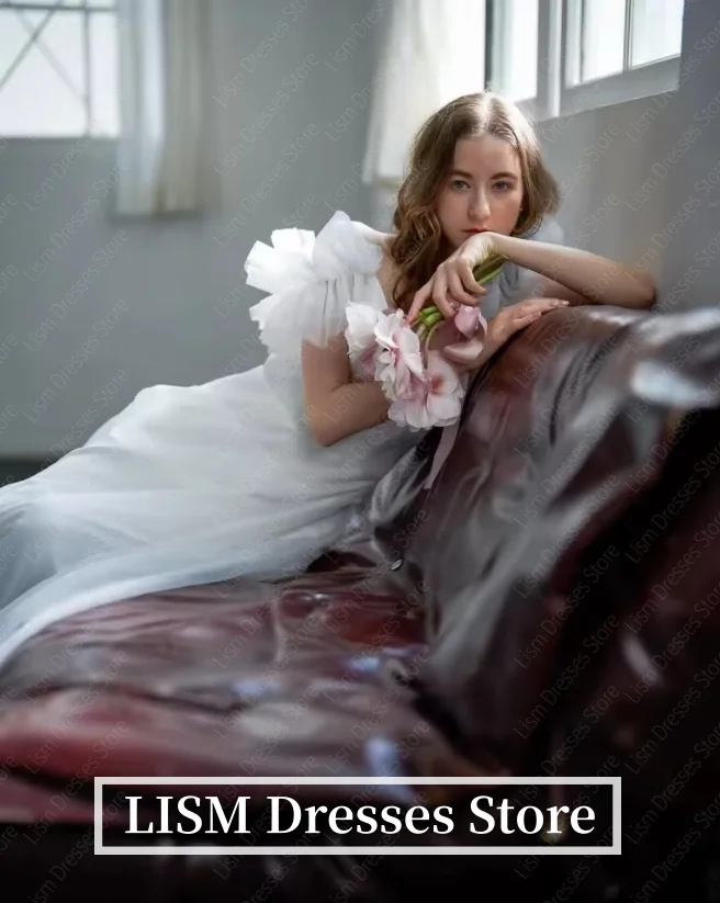 LISM Off the Shoulder Ruffled Korean Wedding Dresses A Line Silk Organza Bridal Japanese Wedding Party Gown Customized
