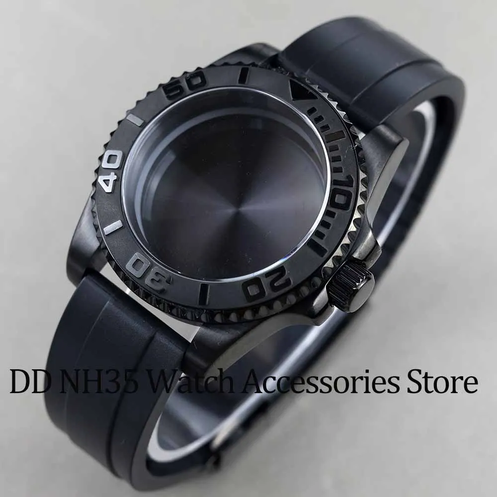 

40mm Black Ceramic bezel Watch Cases Rubber Strap 28.5mm Dial 100m waterproof for NH34 NH35 NH36 Movement YACHT-MASTER case