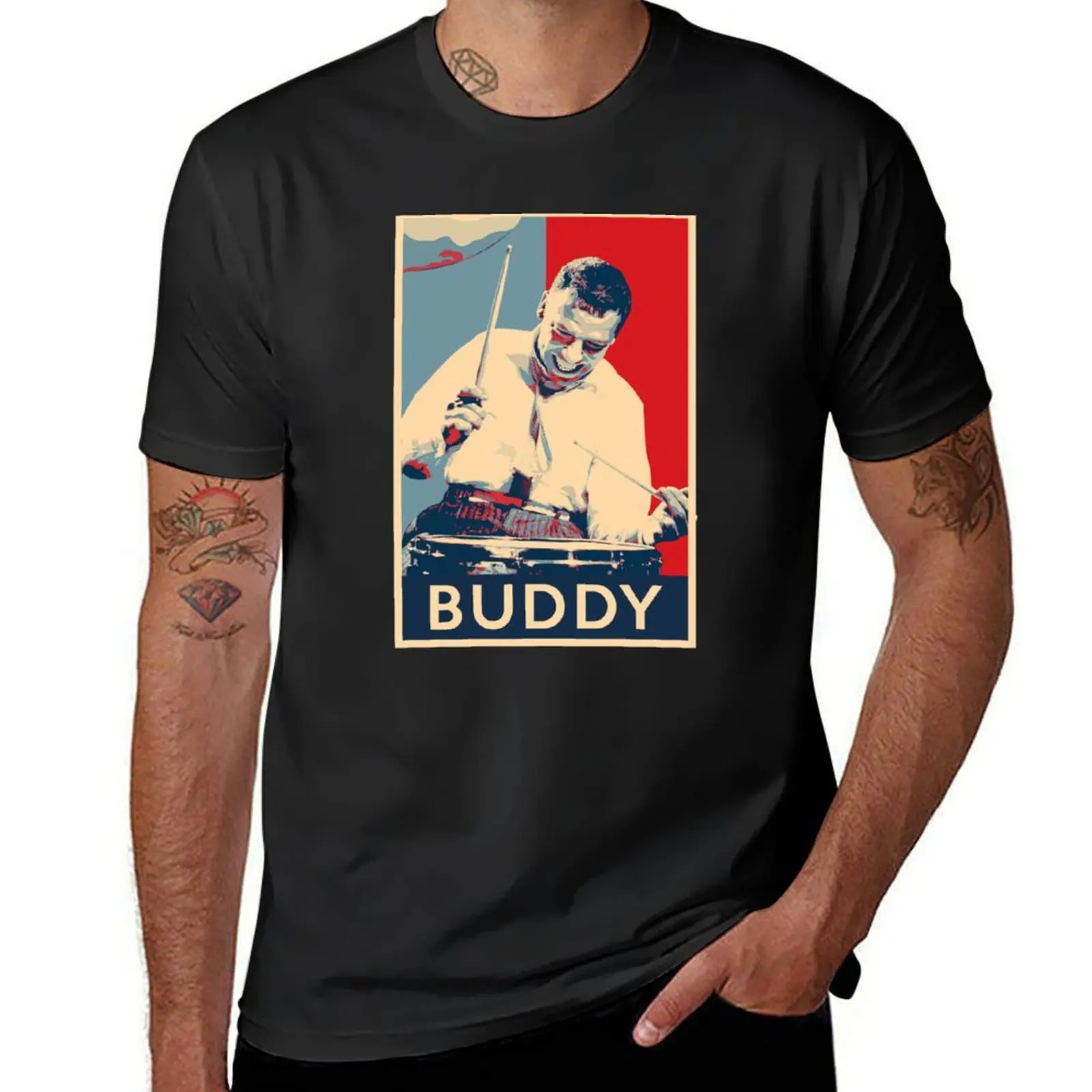 Buddy Rijke Hoop Poster-Grootheden Van Jazzmuziek Geschiedenis T-Shirt Jongens Blanken Schattige Kleding Vintage Effen Zwarte T-Shirts Mannen