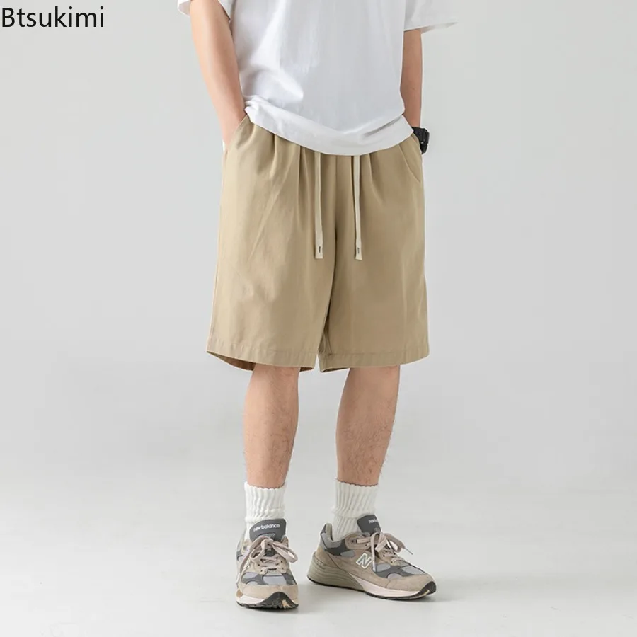 2025 New Men's  Cotton Classic Short Pants Drawstring Summer Elastic Waist Shorts Breathable Lightweight Sweatpants Streetwear