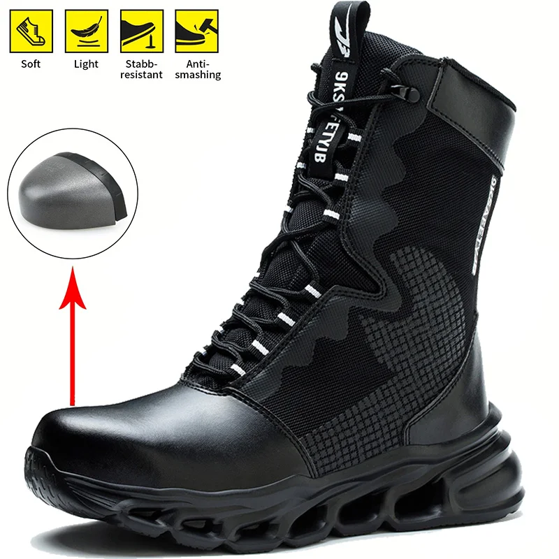 

High Top Work Sneakers Steel Toe Anti-smash Puncture-Proof Work Boots Breathable Indestructible Shoes Safety Shoes Men Boots