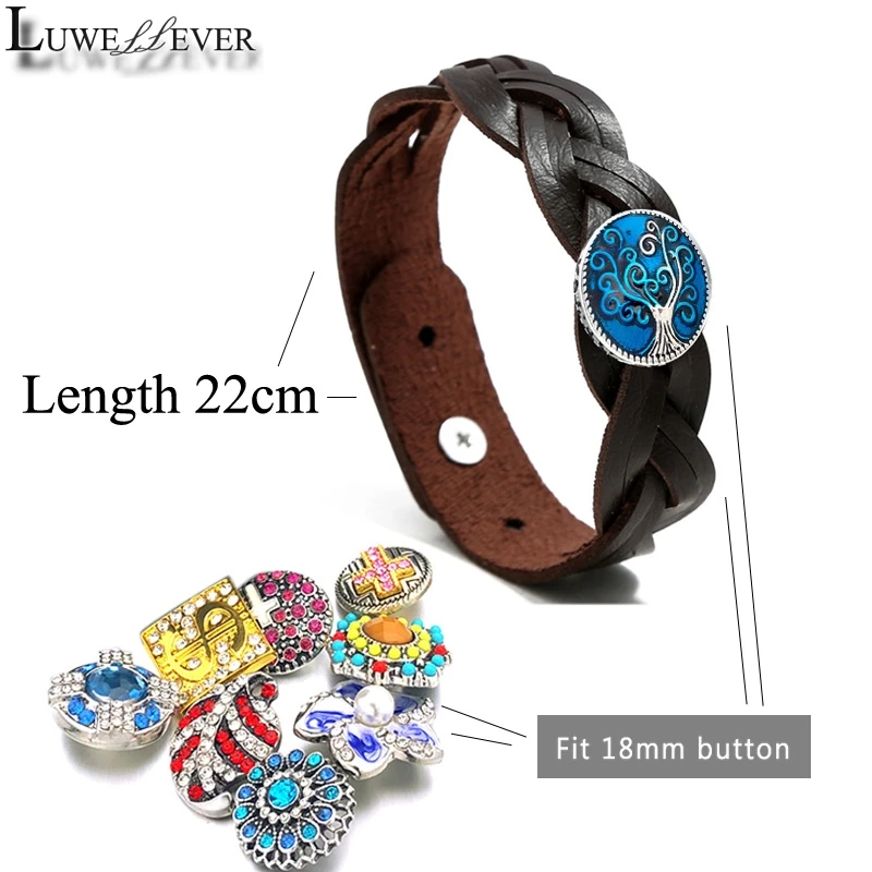 New Candy Colors 184 Real Genuine Leather Retro Fashion Bracelet 18mm Snap Button Bangle Charm Jewelry For Women Gift