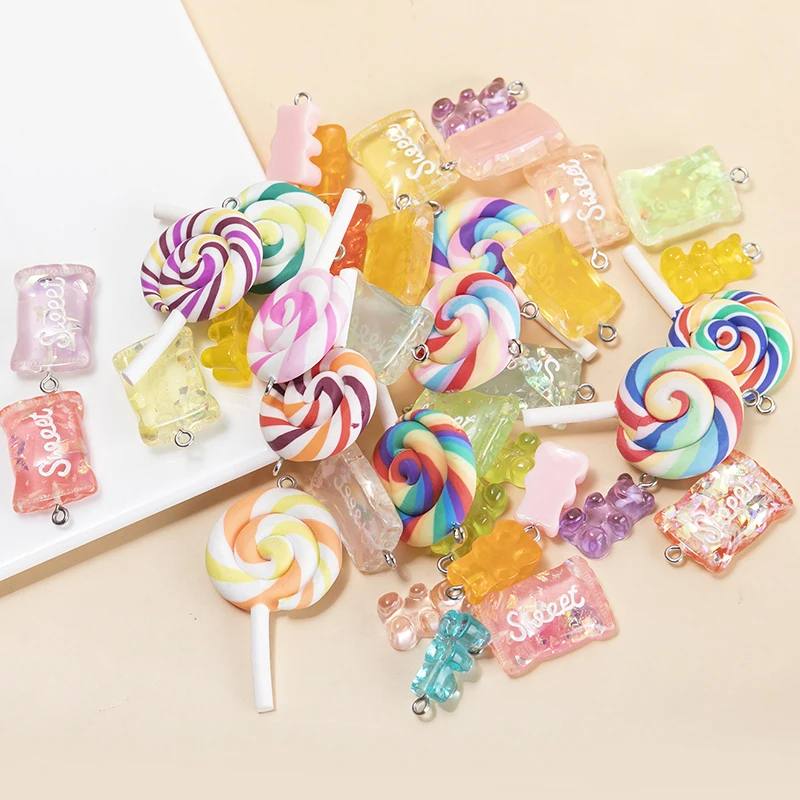 HEYUYAO 39pcs/lot Resin Cute Lollipop Candy Charms Pendants for Bracelets Necklace Earring Jewelry Making Accessories