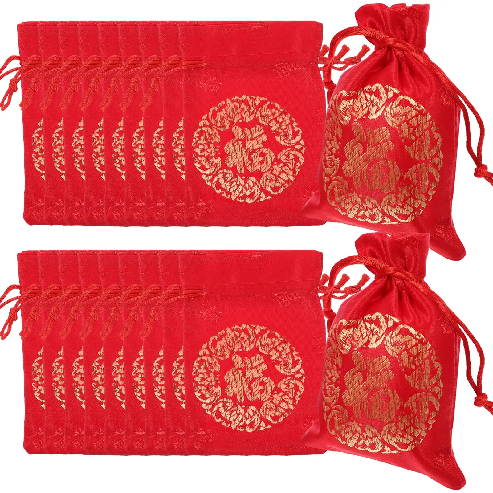 

20pcs Lucky Bag Candy Drawstring Gift Bags 13X10CM Silk Party Favors Jewelry Pouches New Year Packing Reusable Storage