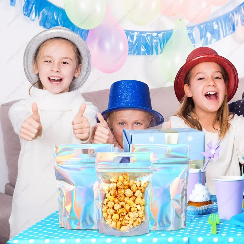 1-400 قطعة أكياس ختم الليزر البلاستيكية اللون المجسم الحلوى الغذاء الحقيبة الأغلاق قلادة هدية تغليف المجوهرات حقيبة التخزين