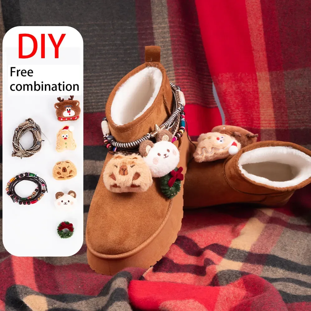 

Women's Winter Warm Boots DIY Christmas Decorations Shoes Ankle Boots Outdoor Cotton Padded Anti Slip Furry Casual Sneaker Mujer