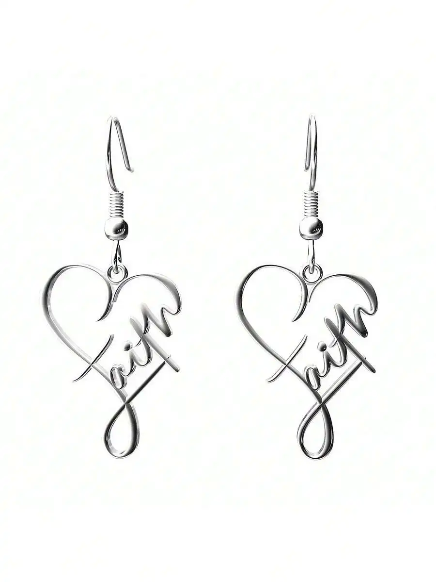 

Stainless Steel Faith Heart Shape Dangle Earrings For Women Elegant Gift Valentine Mothers Day