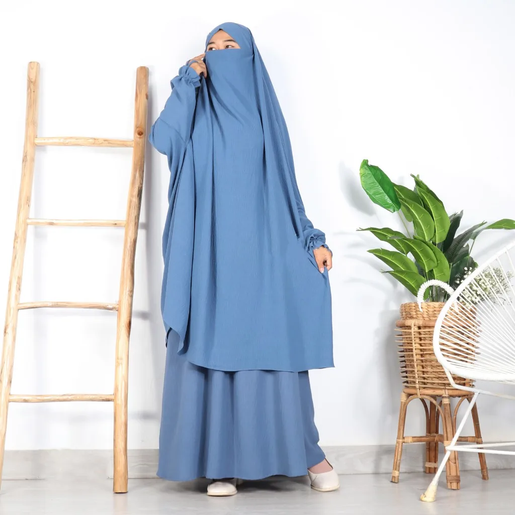 Jilbab Ramadán Eid Ropa de oración para mujer, Islam Khimar, Hijab Abaya y falda, trajes musulmanes, bata de Dubai, conjunto de 2 piezas