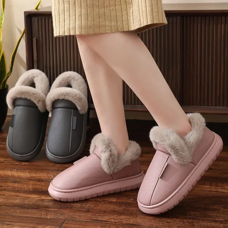 Botas de neve de tornozelo unissex casual, sapatos grossos, sapato mocassim quente, chinelos planos, mocassim, inverno, 2023