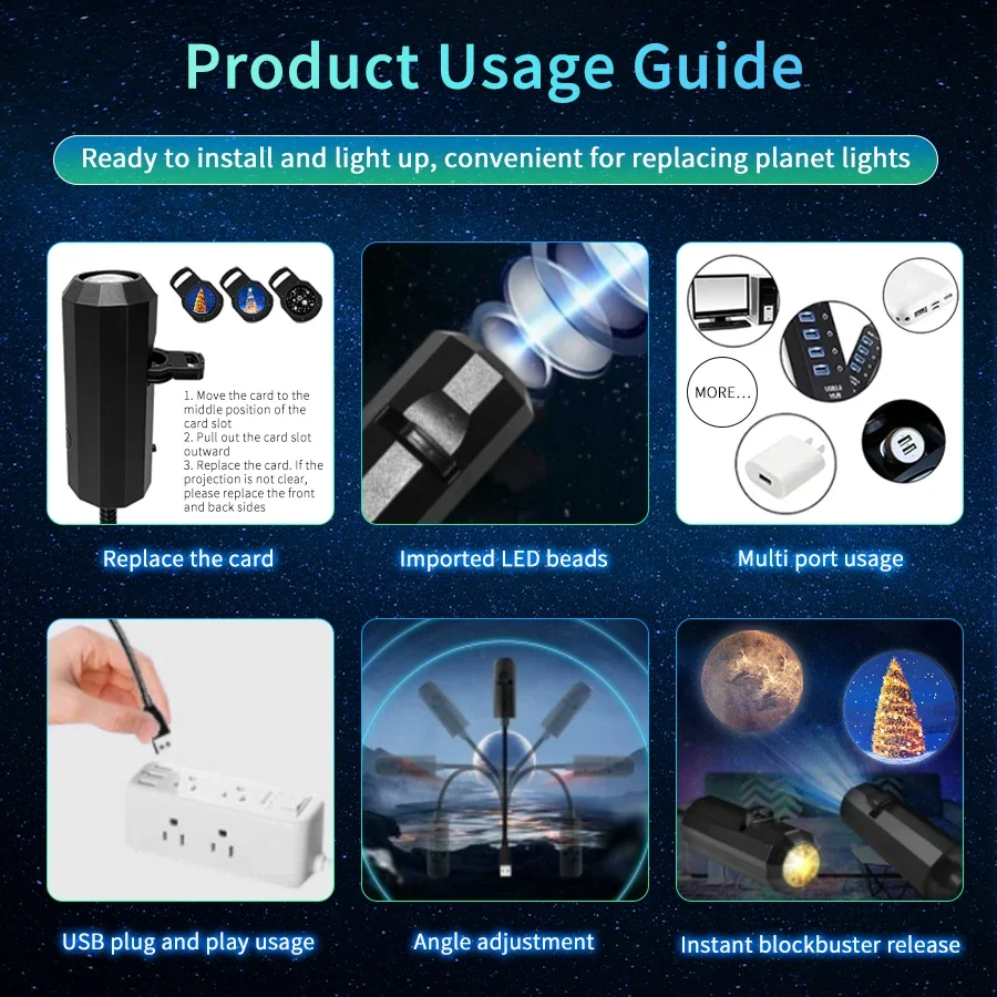 โคมไฟพระจันทร์ฮาโลวีนแบบ LED โปรเจคเตอร์ USB ไฟกลางคืน ของตกแต่งวันคริสต์มาส สำหรับเพดาน ผนัง สร้างบรรยากาศ ปรับแสงได้