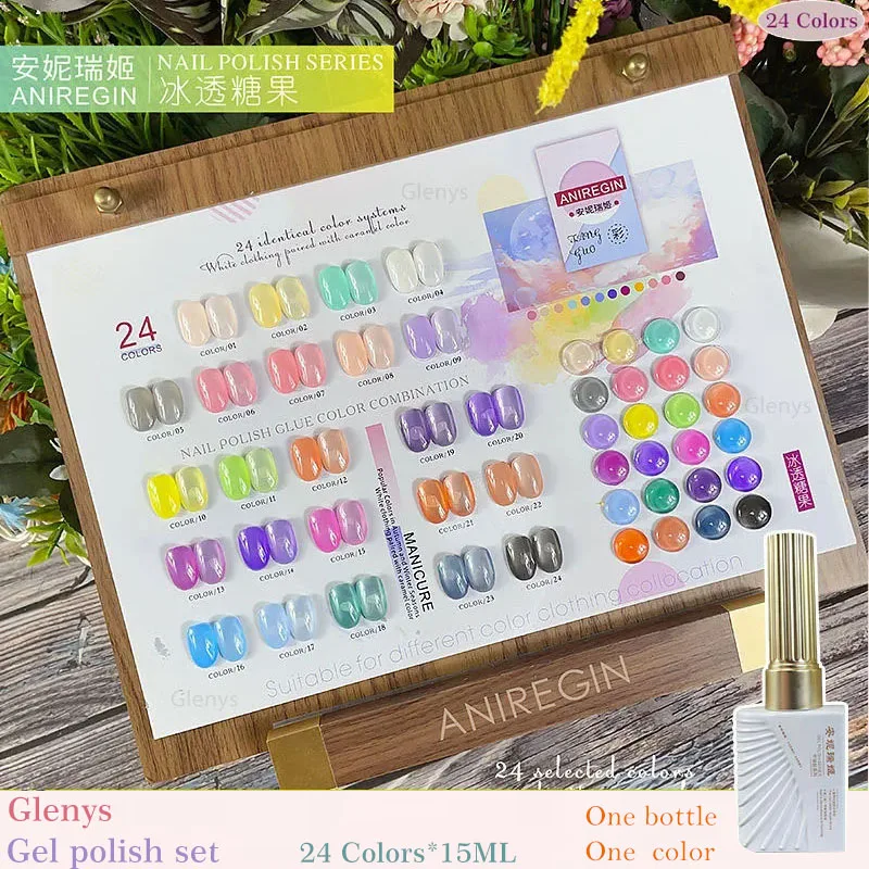 Glenys 24 color ice transparent candy nail polish tape color card new semi permanent immersion gel nail salon nail art varnish