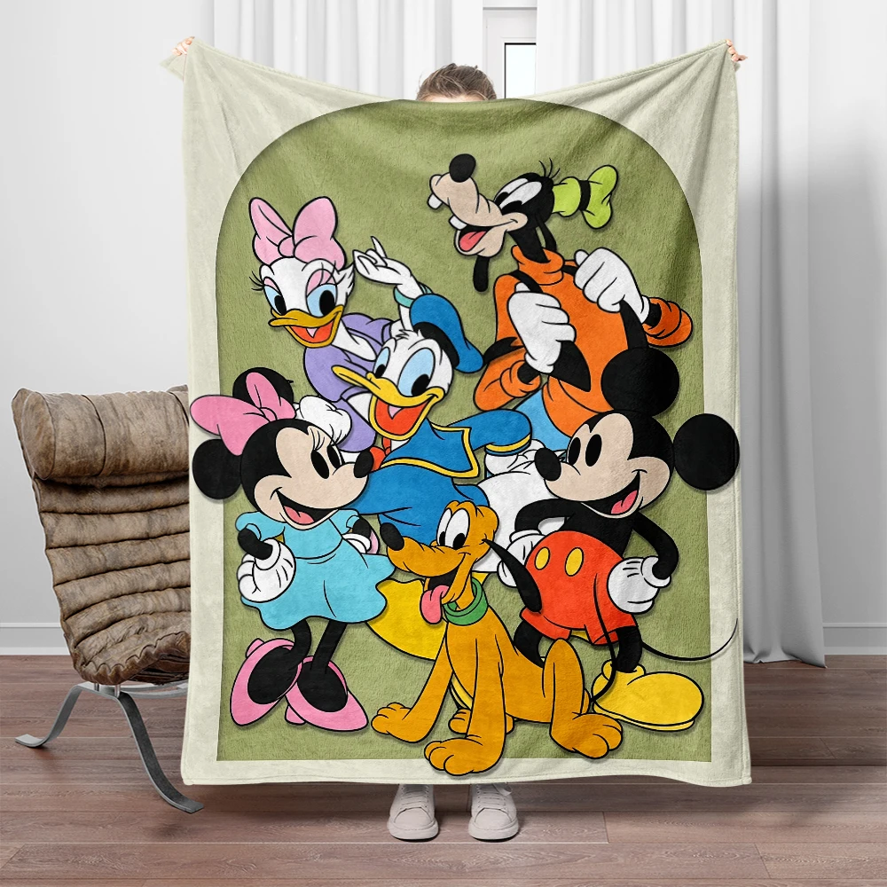 Mickey Mouse Modern Cartoon Embroidery Printed Flannel Blanket - Suitable for All Seasons, Stain Resistant, Bed, Sofa, Travel