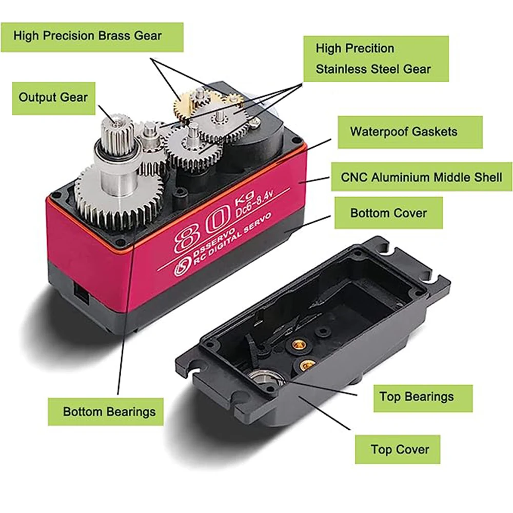 RDS5180 80KG Robot servomotore digitale 7.4V ingranaggio in metallo ad alta coppia doppio albero impermeabile IP66 con staffa in metallo U 180/270 gradi