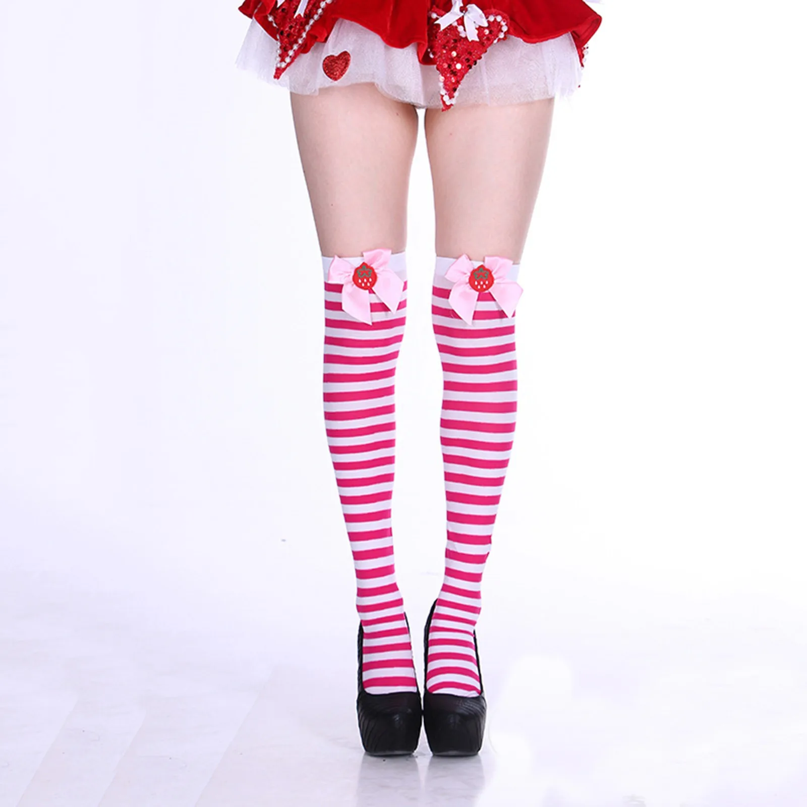 2023 Autumn And Winter New Women's Bow Decoration Knee High Stockings Fashion Color Blocking Striped Stretchy Long Socks