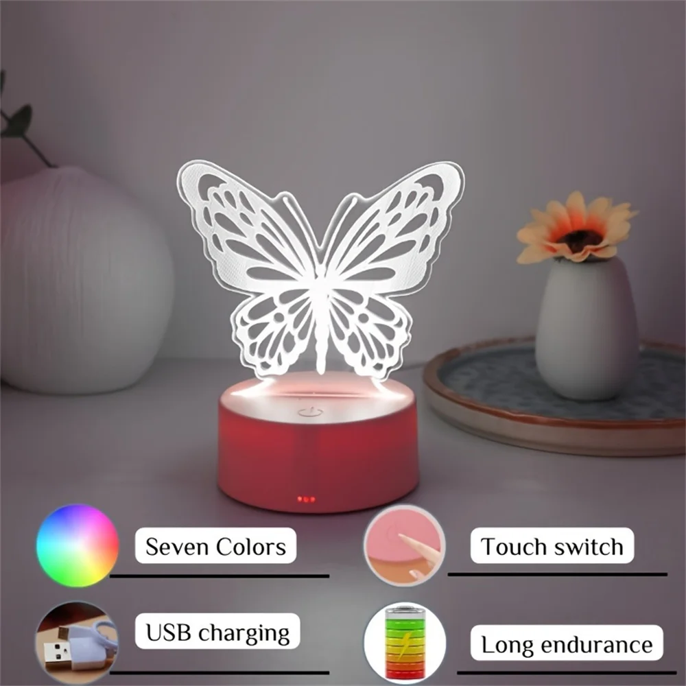 Butterfly 3D Night Light LED Touch Illusion Light 7/16 Colors Change USB Desk Lamp for Bedroom Bedside Table Decor Romantic Gift