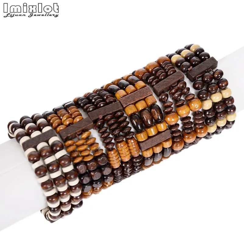 10pcs Mix Three Layer Wooden Beaded Bracelet For Men Colorful Beads Stretch Bracelets & Bangles Women Yoga Jewelry Gift