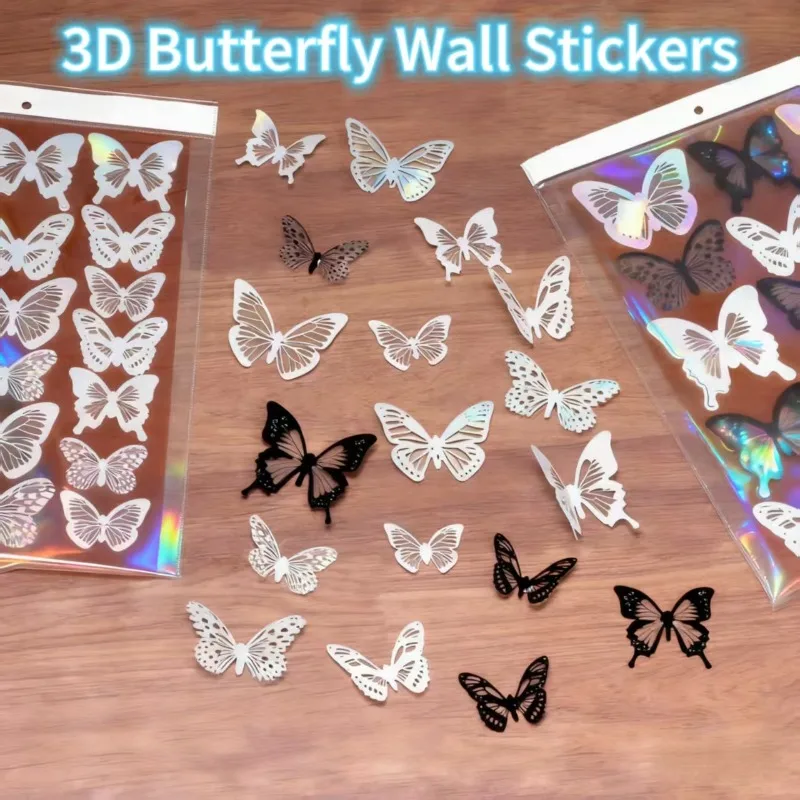 12-240pcs New 3D Hollow Colorful Butterfly Wall Stickers Art Home Decorations Wall Decals for Party Wedding Display Shop