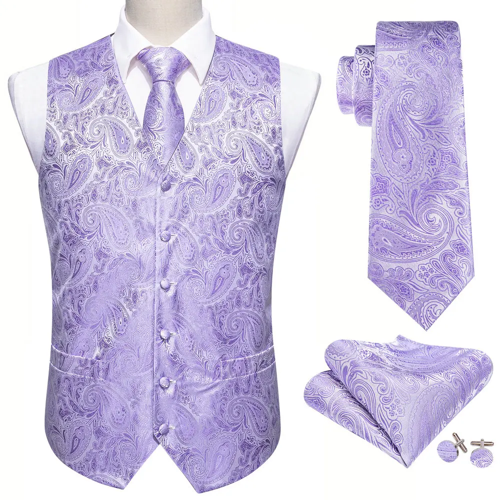 

Purple Floral Silk Vest Waistcoat Men Slim Suit Vest Paisley Necktie Handkerchief Cufflinks Tie Vest Business Barry.Wang Design