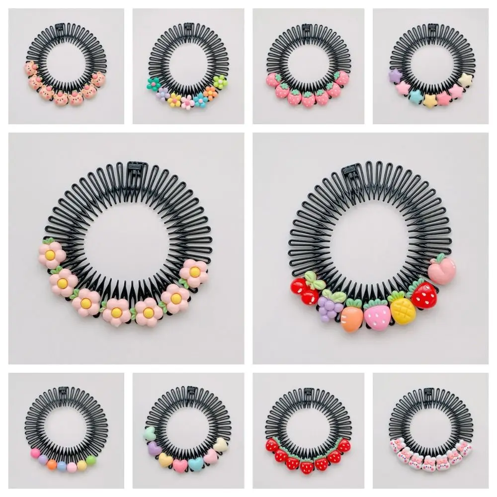 Sweet Spring Cartoon Invisible Extra Hair Holder Teeth Round Hair Styling Comb Flower Cartoon Design Fixed Teeth Combs Headwear