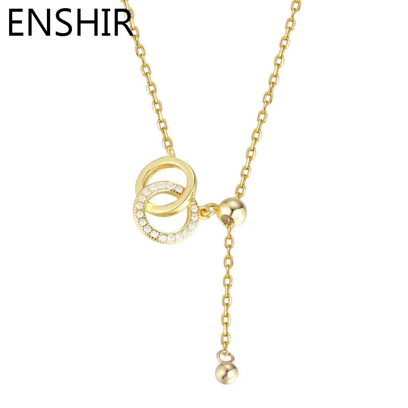 ENSHIR Double Circle Tasse Necklace for Women New Fashion Design Clavicle Chain Party Jewelry Wholesale