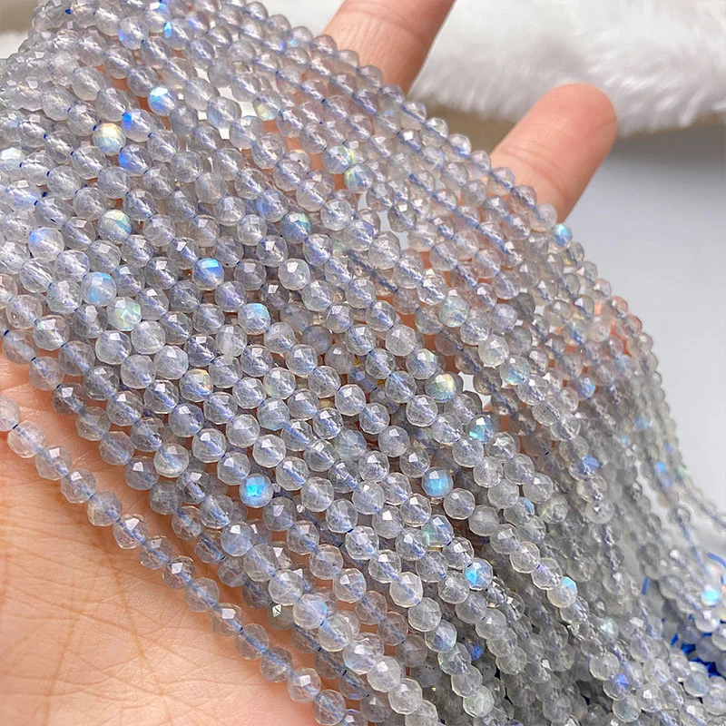 2/3/4mm Naturstein Runde Facettierte Perlen Flash Labradorit Spacer Perlen für Schmuck Machen DIY Halsketten armbänder Zubehör