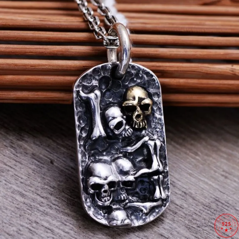 

S925 Sterling Silver Pendants for Men Women 2023 New Fashion Creative Personality Relief Skull Punk Argentum Amulet Jewelry