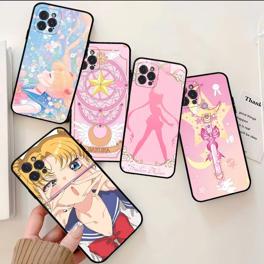 Чехол для телефона с аниме-персонажами Суперсил (Sailor Moon) для iPhone 17 Air, 16, 15, 14 Plus, 13, 12 Mini, 11 Pro Max, черный