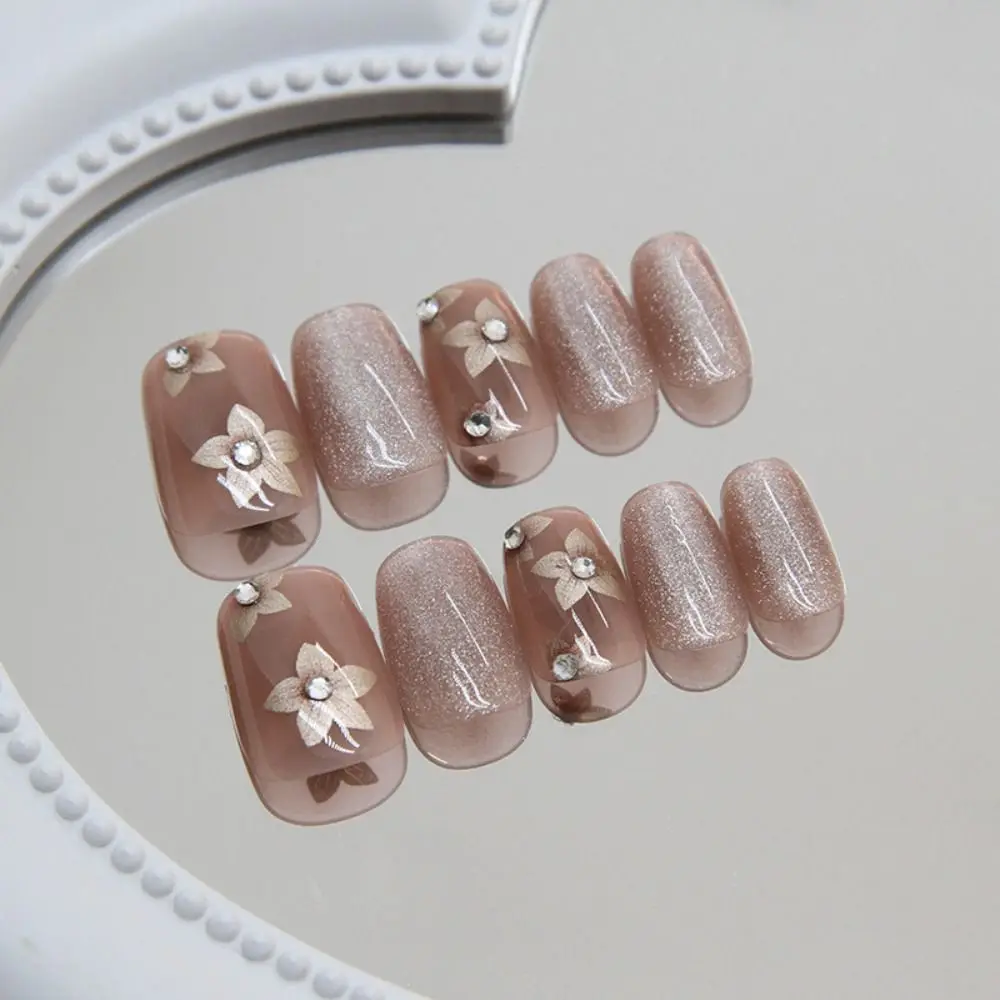 أزياء طويلة راقصة الباليه الأظافر كاذبة القط العين الزهور غطاء كامل الأظافر وهمية الفرنسية انفصال الصحافة على الأظافر النساء الفتيات