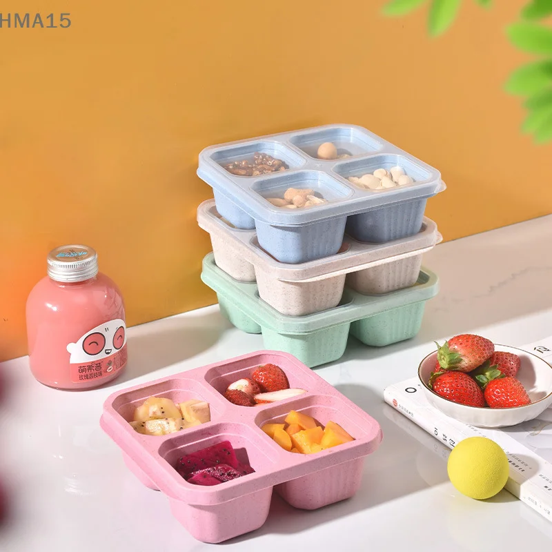 4 Grid Snack Containers Reusable Meal Prep Lunch Containers Portable For Kids And Adults Home Snack Storage Bottles Kitchen Tool