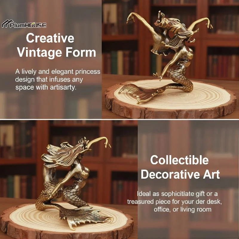 Brass Mermaid Small Statue Retro Beauty Characters Miniatures Figurines Desktop Decor Crafts Home Decor