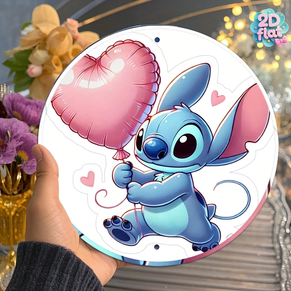 قطعة واحدة من لافتة فنية جدارية مستديرة من الألومنيوم - ديكور كرتوني نابض بالحياة مع تصميم بالون وقلوب، ديكور منزلي وحفلات معدني متين f