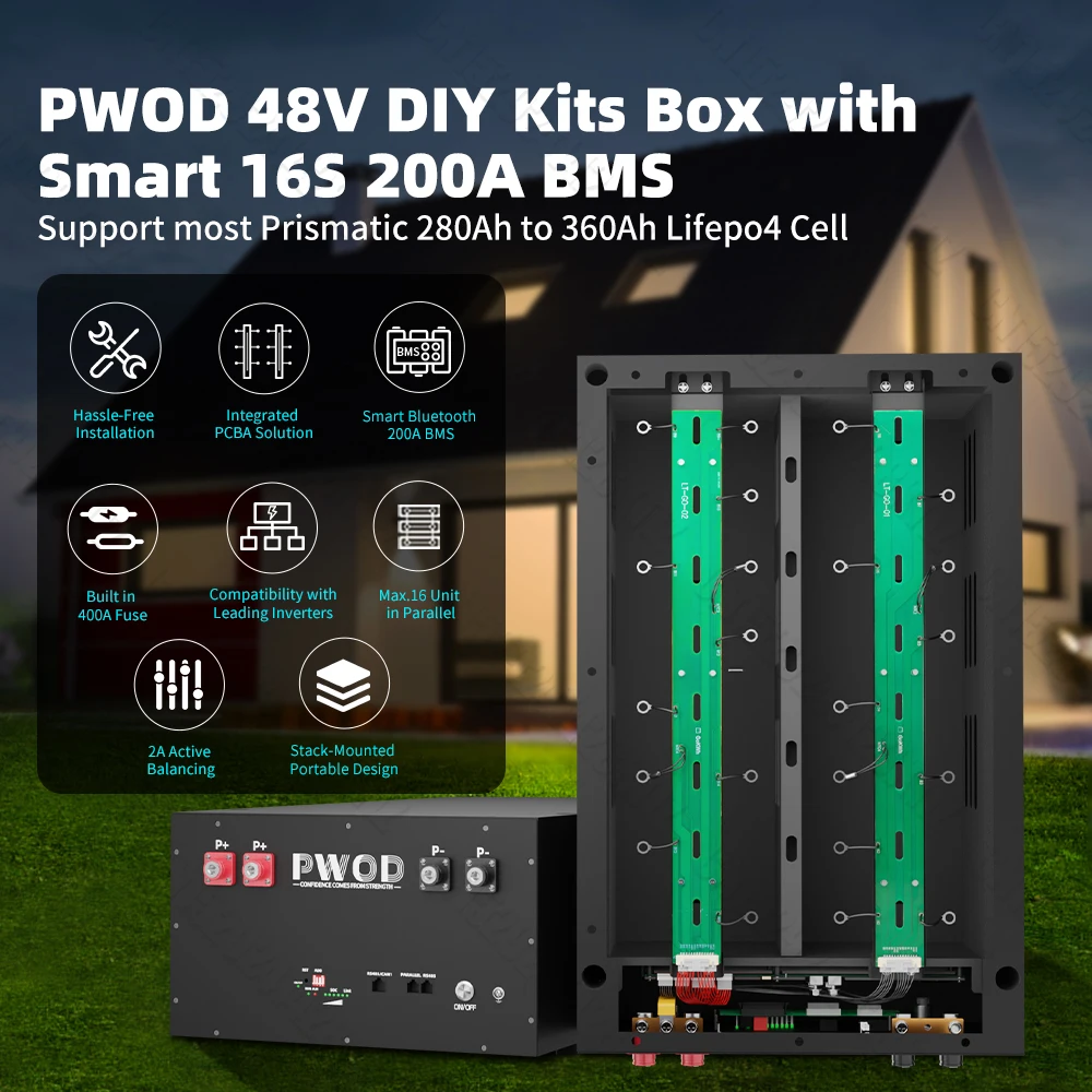 EU-Lagerbestand PWOD 48V LiFePO4 Batterie-Kits Box unterstützt 280AH bis 360AH mit Smart 16S 200A BMS LiFePO4 Zellen für Heimenergiespeicher – Detail 2