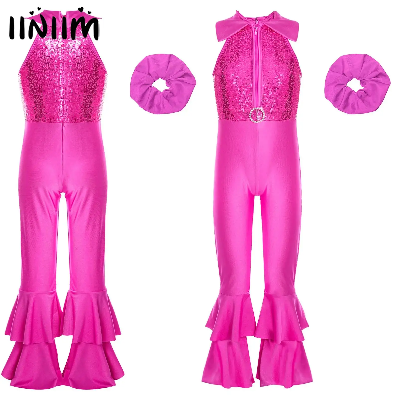 

Girls Sleeveless Shiny Sequin Decorated Dance Suit Modern Latin Jazz Dance Gymnastic Competition Clothing For Prom Ball 2pcs/set