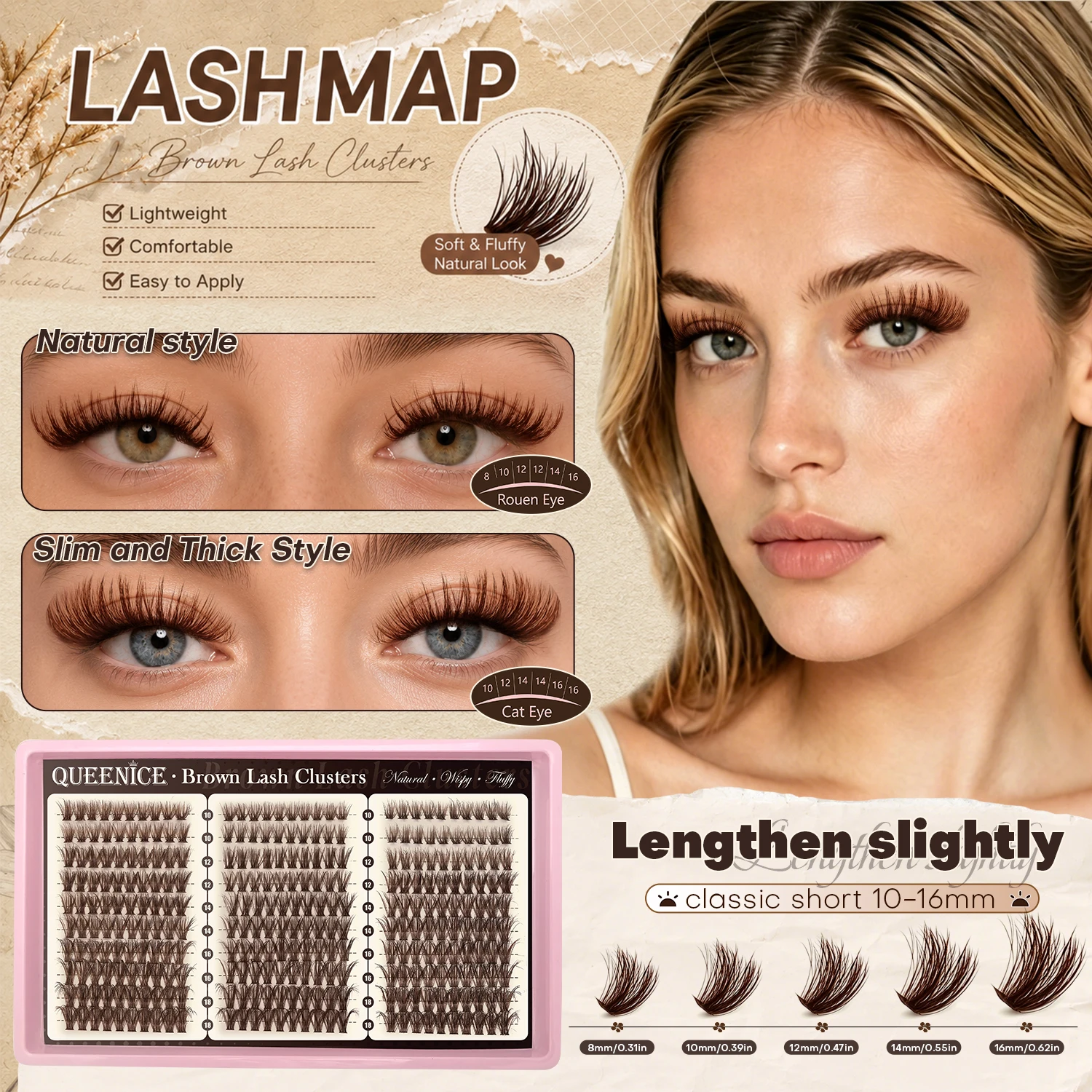 300/360 Stück DIY-Wimpern, natürlich, dick, verschiedene Stile, Wimpernbüschel 10-16mm, Cat Eye D Curl, geeignet für Anfänger – Detail 4