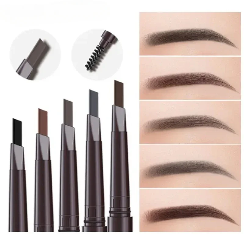 5 สี 2 in 1 ดินสอเขียนคิ้ว professional เครื่องสําอางค์แต่งหน้ากันน้ําสีดําสีน้ําตาลดินสอเขียนคิ้วแต่งหน้าเครื่องสําอาง Natural Eye
