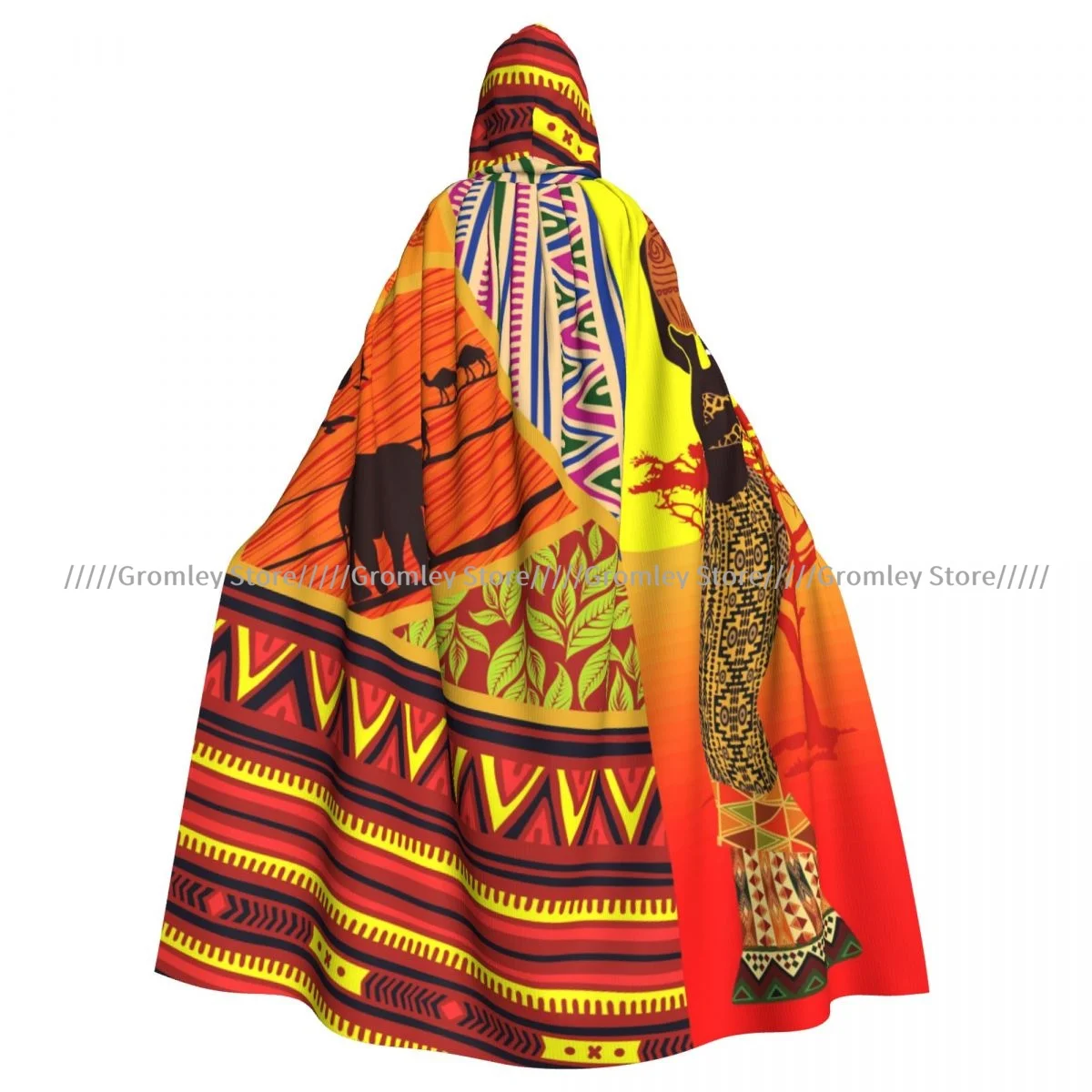 Unisex Halloween Cloak African Women With Tree And Animals Ornament Cape Hooded Medieval Costume Witch Wicca Vampire