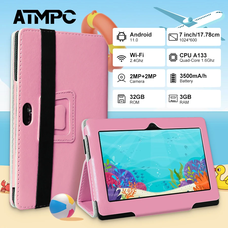 ATMPC 7 Inch Tablet, Android 11, 3GB RAM+32GB ROM Tablet PC Quad Core Processor, HD IPS Display, Dual Camera, WiFi 128GB Expand