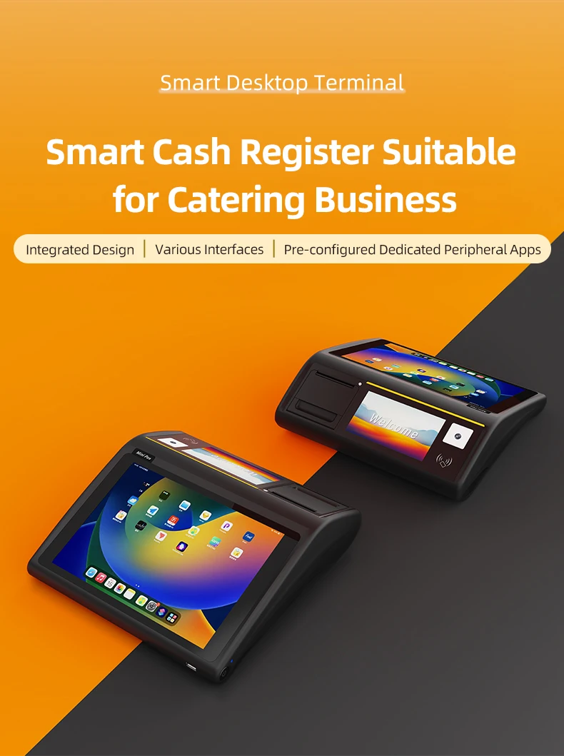 D3-Mini Terminal de escritorio inteligente, caja registradora compacta Android POS con escáner de código de barras, impresora térmica NFC SDK