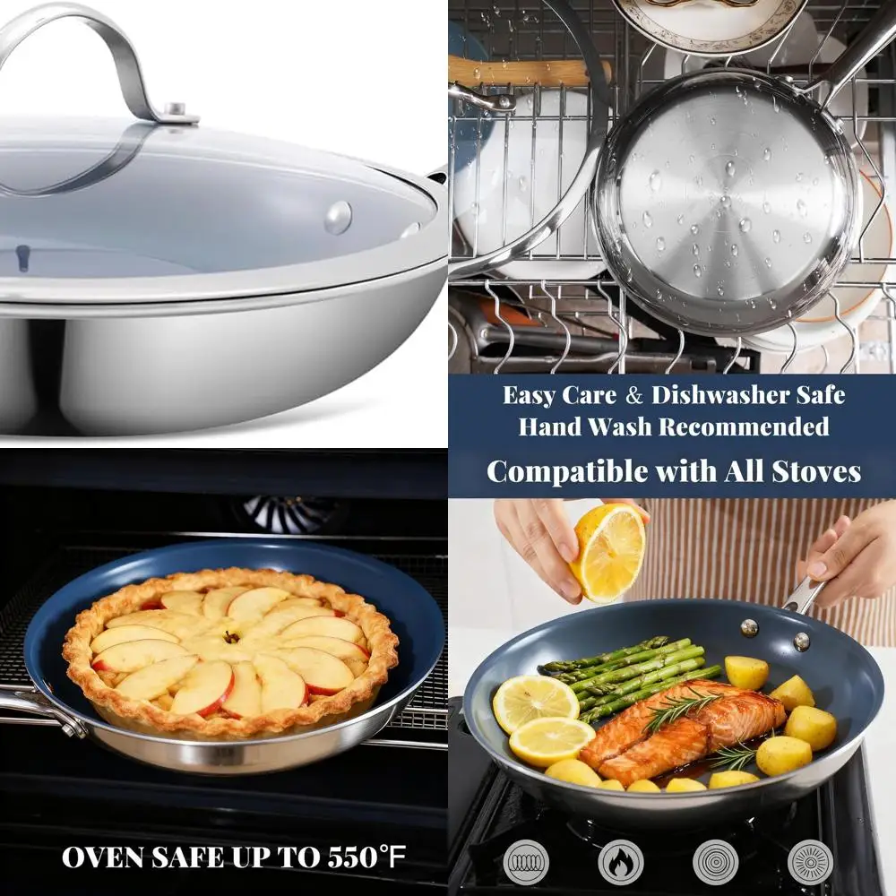 

10 Inch Non-Stick Ceramic Coating Frying Pan with Lid, Healthy and Safe for Induction, Electric, and Gas Stoves, PTFE, PFAS, PFO
