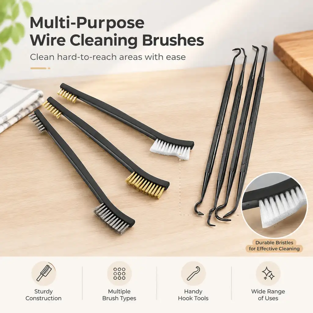 Dual Ended Detail Cleaning Brush Pick Set With Slim Long Handles for Dust Debris and Stubborn Grime in Tight Crevices