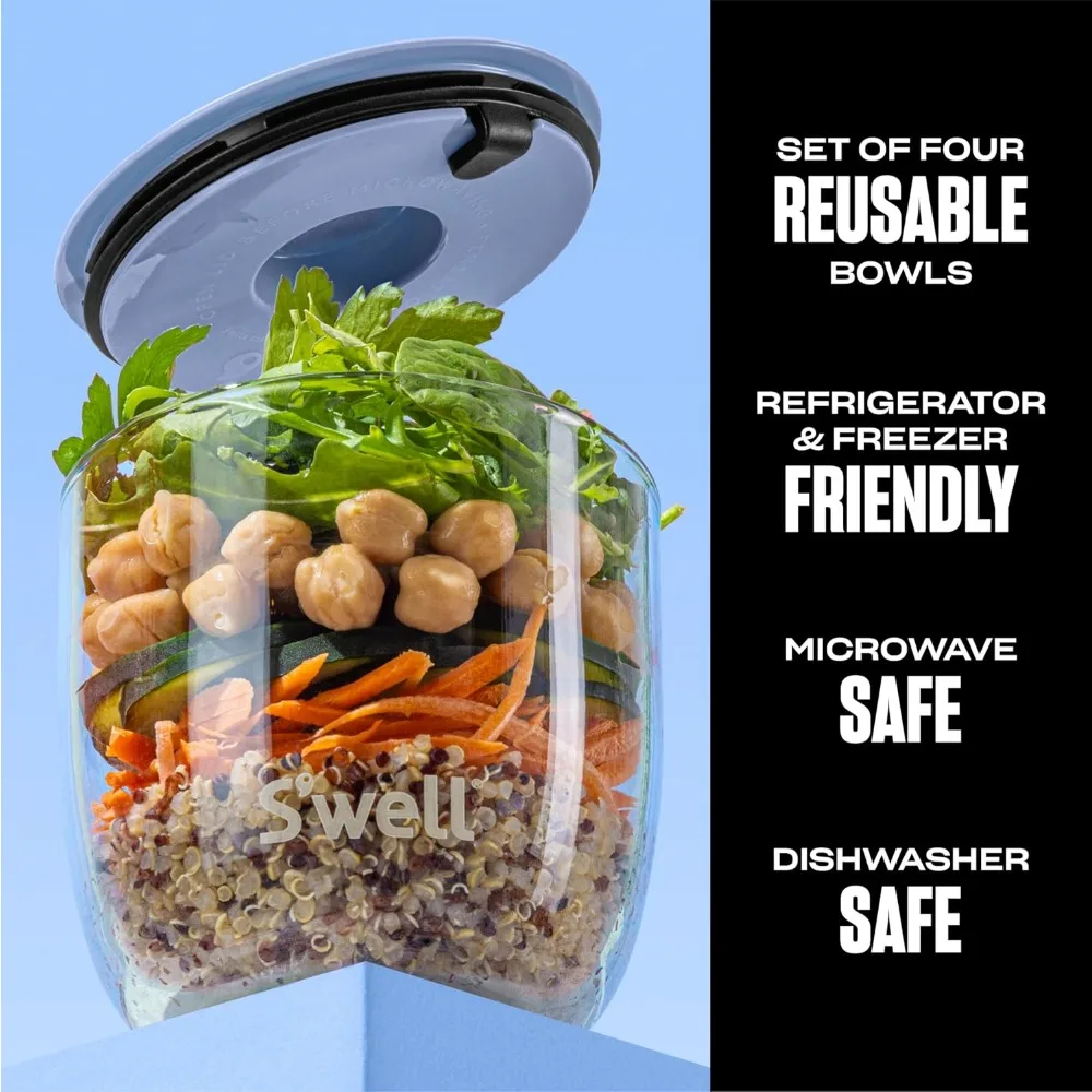 

16oz Glass Meal Prep Bowls Set of 4, Leak-Proof Lids, Microwave & Dishwasher Safe, Eco-Friendly for Healthy Eating