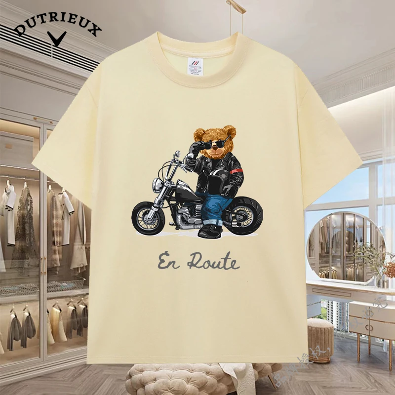 2024 New Luxury Bear Short Sleeved Men's and Women's Loose 230g Fabric weight Cotton Versatile Round Neck Breathable Inner Layup