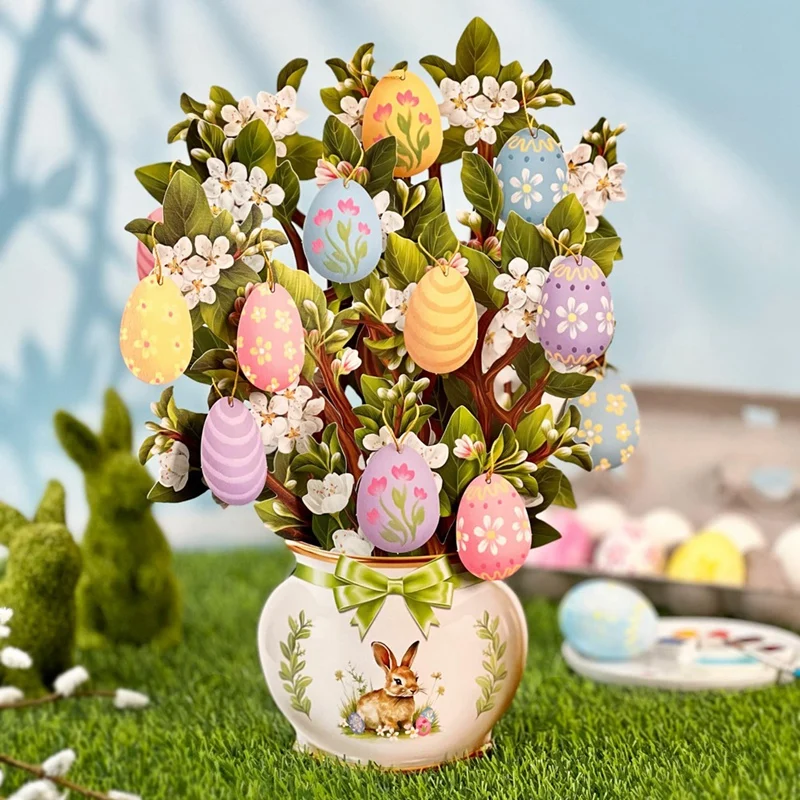 Paper -Up Cards, Easter Egg Tree, Life Sized Forever Flower Bouquet 3D Popup Greeting Cards With Blank Note Card Easy Install