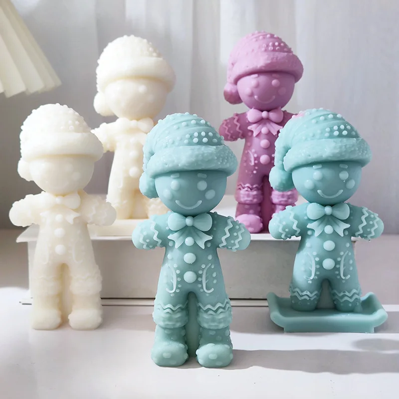 

Skateboarding Standing Snowman Candle Soap Silicone Mold Christmas Festival Gift 3D Snowman Mousse Cake Decoration Baking Mold