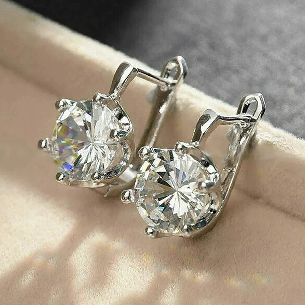 Huitan Hot Women’s Hoop Earrings with CZ Stone Simple Stylish Design Wedding Daily Wear Fashion Earrings Silver Color Jewelry