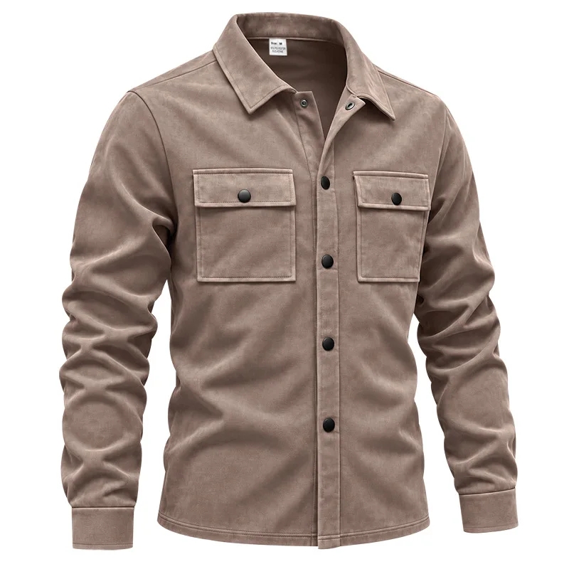 Herren-Wildlederhemdjacke, Air-Layer-Strickjacke mit Revers und Doppeltaschen, Langarmjacke – Detail 24