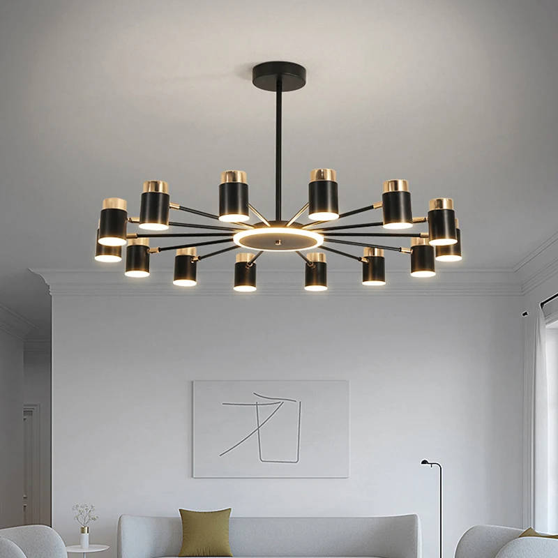 Nordic Light Luxury Living Room Black Multi-head Chandelier Modern Minimalist Creativity Household Main Hall Decorative Lighting